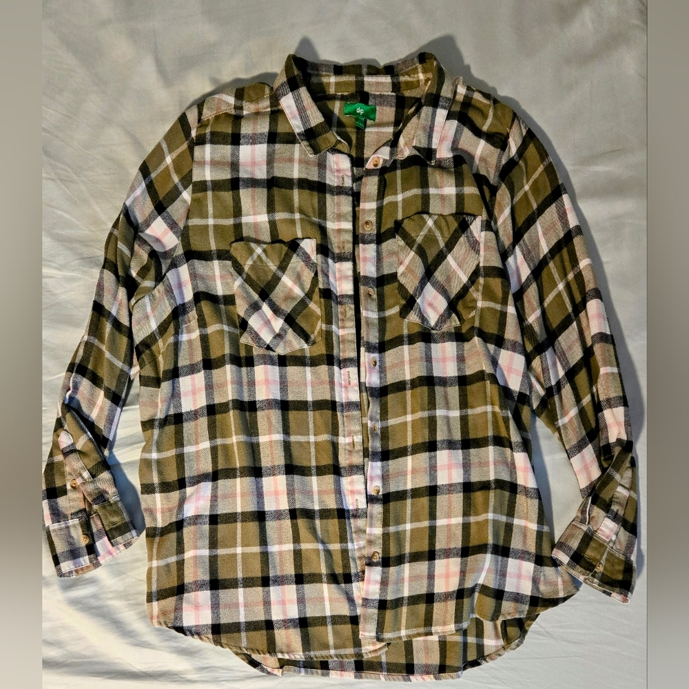 Dip Green Women's Plus Size Long Sleeve Flannel Button Down Shirt 3X Used